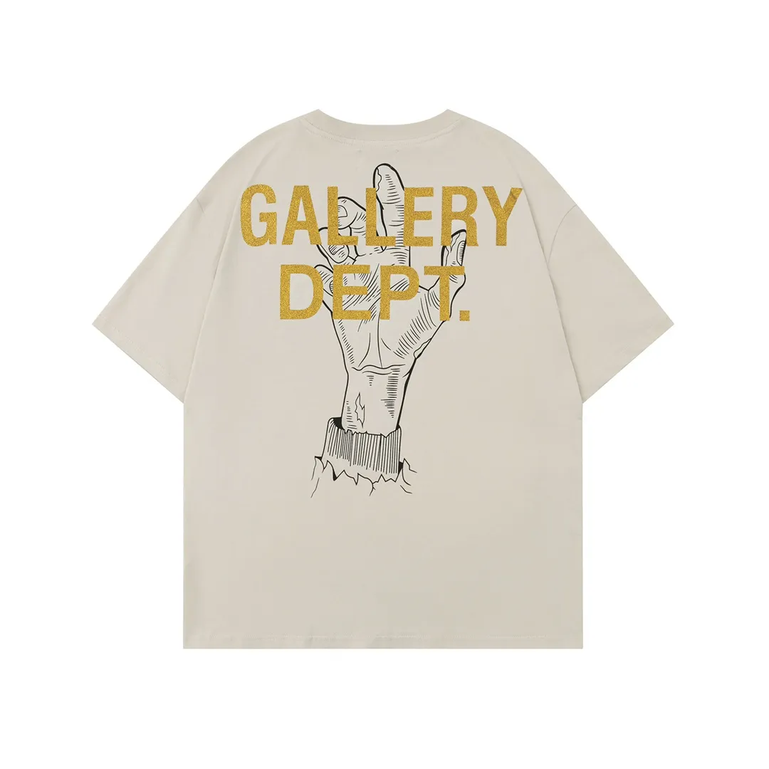 Model D110 Gallery dept European and American washed trendy brand printed high street T-shirts, same style for men and women, gilded letters, after washing and shaping, it does not change shape and does not pill, comfortable and breathable, apricot S to XL, p106